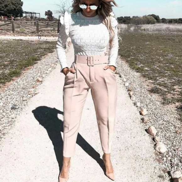 Zara Dusty Pink Belted Pants - Picture 3 of 7